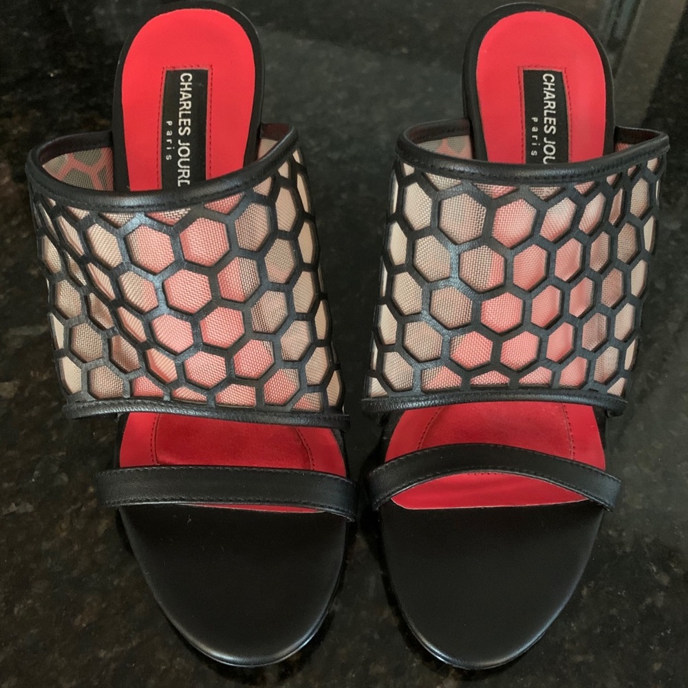 Charles Jourdan “Lennox” Honeycomb Leather Wedges